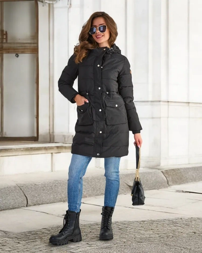 Черная женская длинная зимняя куртка с синтетическим утеплителем - Одежда