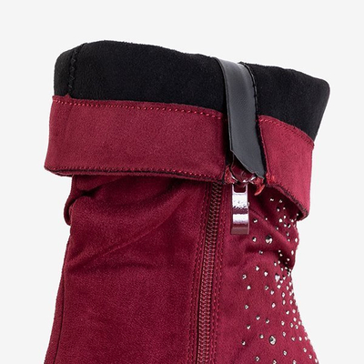 Бордовые женские сапоги на танкетке со стразами Jilli - Обувь