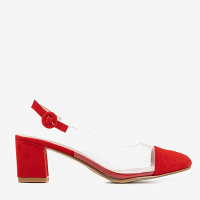 Czerwone czółenka na słupku z przezroczystą wstawką Evora - Obuwie