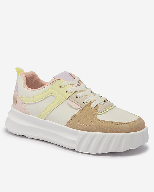 Женские повседневные спортивные туфли из экокожи белого цвета с разноцветными вставками Netiris - Обувь