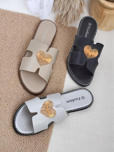 Royalfashion Women's Flat Sole Heart Chic Slides