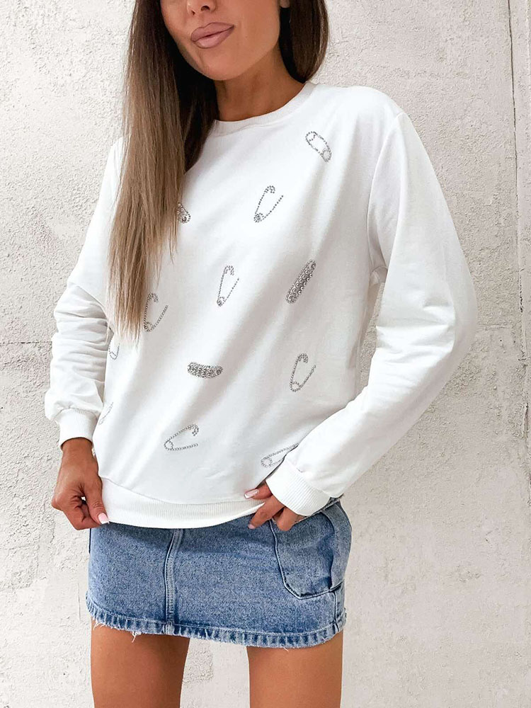 Royalfashion Женская белая толстовка с цирконами и бисером