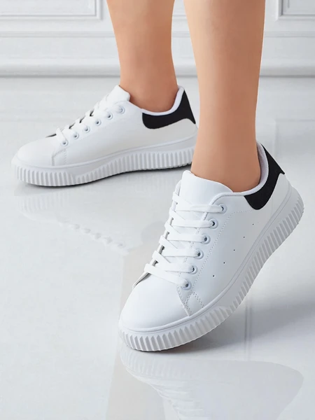 Callista Platform Eco Leather Sneakers for Ladies - White & Black