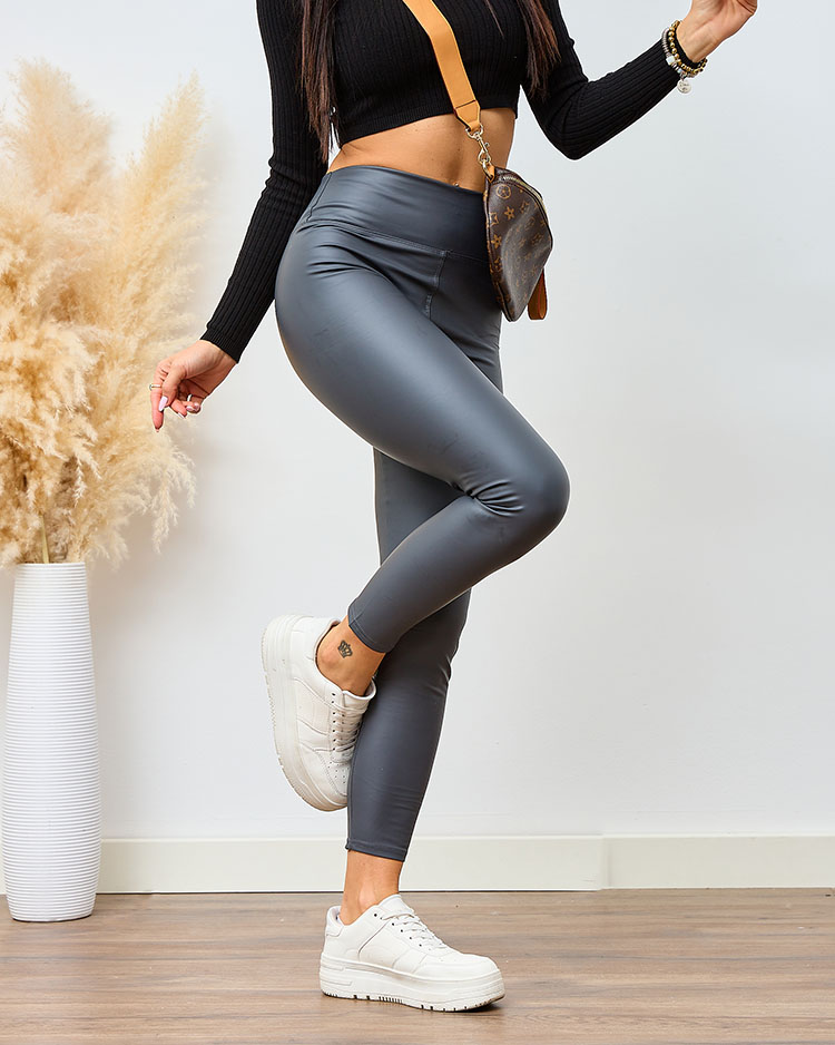 Серые леггинсы с высокой талией