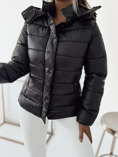 Royalfashion Черная женская стеганая куртка с капюшоном