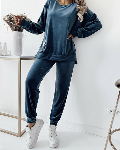 Royalfashion Бирюзовый велюровый женский спортивный костюм