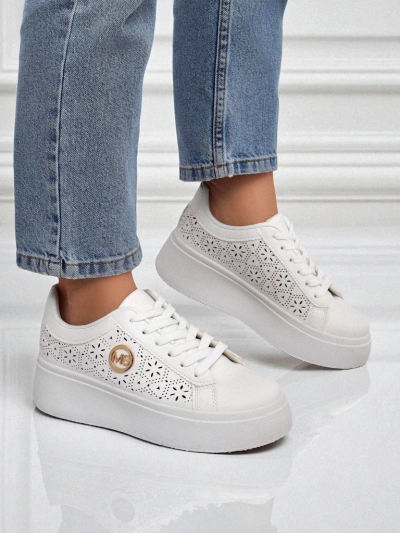 Damskie sneakersy Aelia Royalfashion – platforma, ażur, ecru!