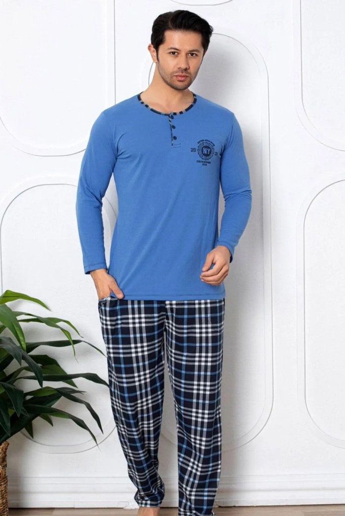 Royalfashion Vyrų medvilniniai languoti pižamos
