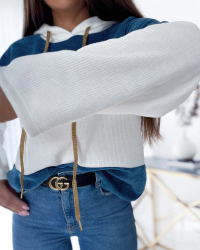 Royalfashion Baltai mėlynas oversize moteriškas džemperis su gobtuvu