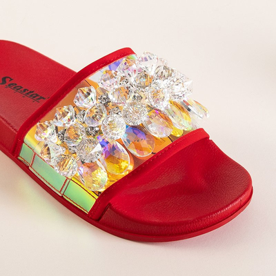 Красные женские шлепанцы со стразами Halpasi