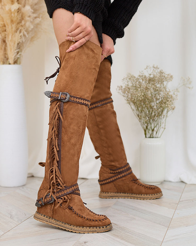 Royalfashion Коричневые женские сапоги выше колена со скрытым якорем Figerra