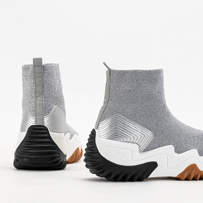 Серебряные женские кроссовки с блестящей нитью