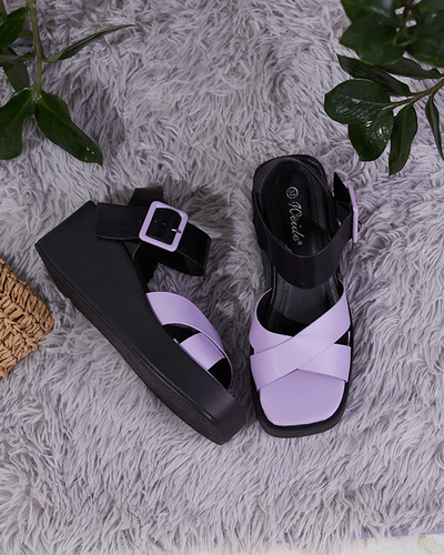 Juodos ir violetinės spalvos moteriškos eko odos pleištinės basutės Scozi - batai