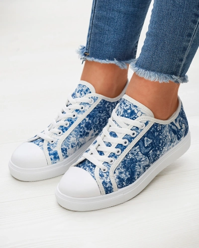 Сине-белые женские теннисные кроссовки с принтом Denoll- Footwear