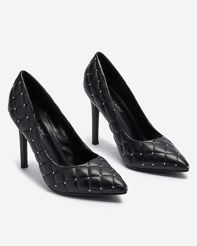 Женские стеганые туфли на шпильке с носом черного цвета Mawelo- Footwear