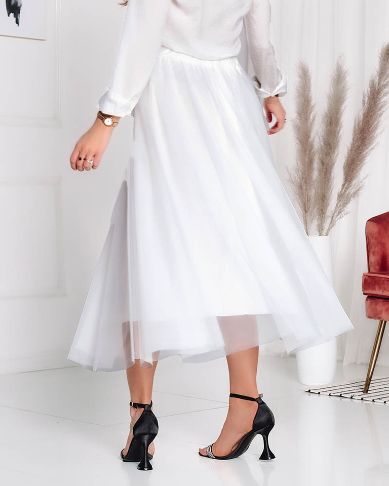 Moteriškas dvisluoksnis midi sijonas ecru spalvos - Drabužiai