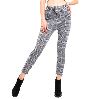 Moteriškos pilkos spalvos languotos kelnės - Kelnės