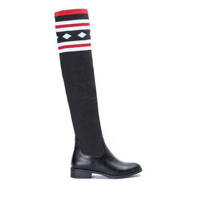 Czarne kozaki a'la skarpetka na płaskim obcasie Salvia- Obuwie