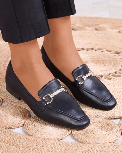 Черные женские мокасины с золотым украшением Suletta- Footwear