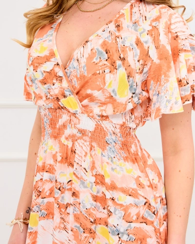 Оранжевое женское длинное платье с модным рисунком - Одежда