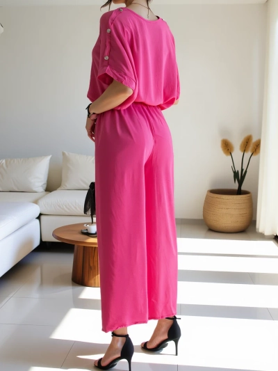 Royalfashion Женский Casual комплект из блузки с коротким рукавом и широких брюк