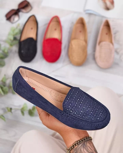 Темно-синие женские мокасины с цирконами Bretika - Обувь