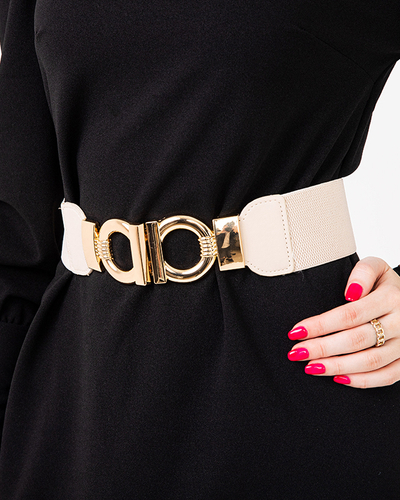 Smėlio spalvos elastingas diržas su dekoratyvine auksine sagtimi - Priedai