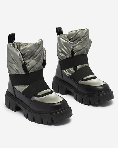 Juodai pilki moteriški sniego batai plokščiu padu "Ferory- Footwear"