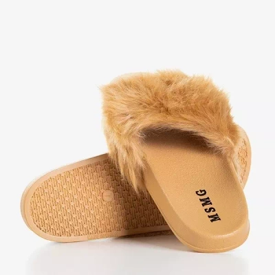 Brązowe klapki z futerkiem Millie- Obuwie