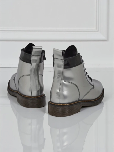 Celestina Eco Patent Leather Silver Ankle Boots with Zipper