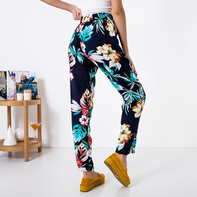 Tamsiai mėlynos spalvos raštuotos moteriškos kelnės - Drabužiai