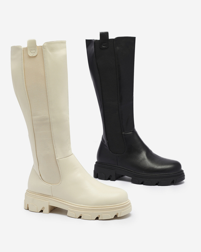 Кремовые женские сапоги на среднем голенище Vebissa- Footwear