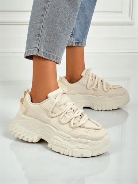 Sneakersy beżowe Athenia - platforma 6,5 cm, eko skóra!