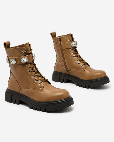 "Royalfashion" Šviesiai rudi moteriški "Futiti" batai su plokščiu kulnu