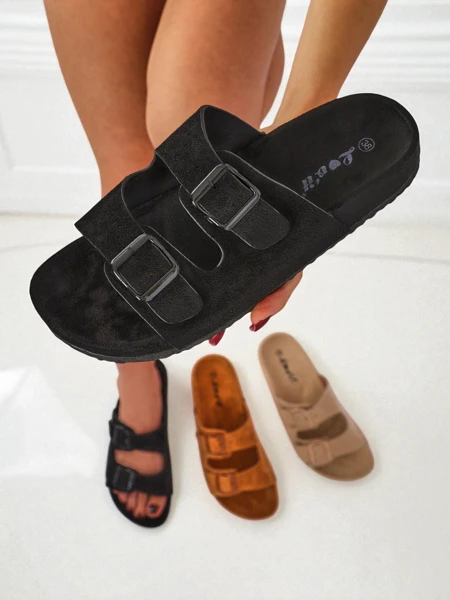 Bella Duo Slides - Faux Suede and Mega Style!