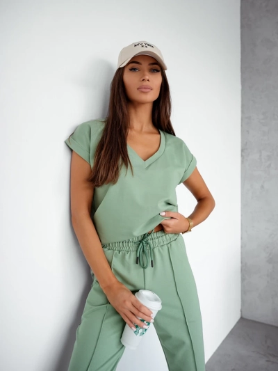 Royalfashion Женский хлопковый повседневный комплект с короткими рукавами