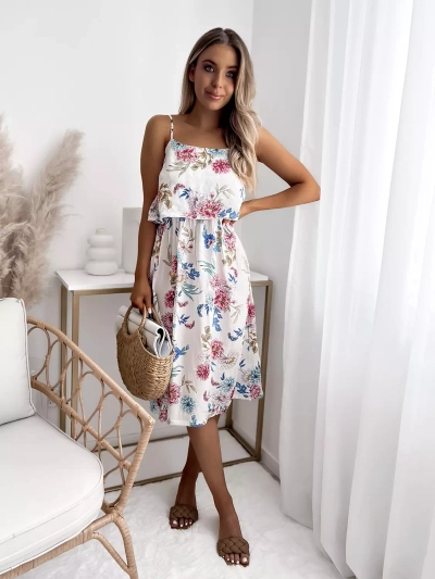 Moteriška raštuota a'la ispaniška suknelė, baltos spalvos- Apranga