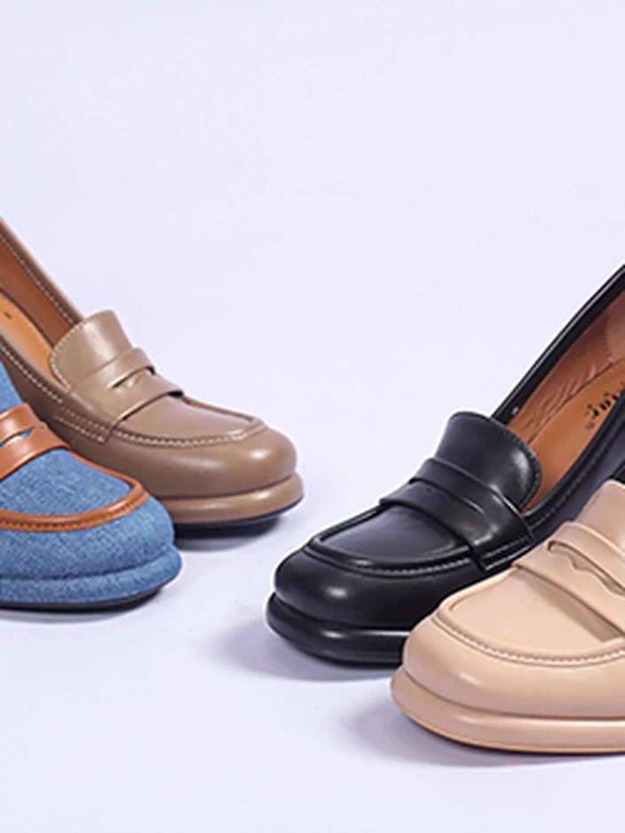 Royalfashion moteriški džinsiniai mokasininiai bateliai ant blokinio kulno Jozenas