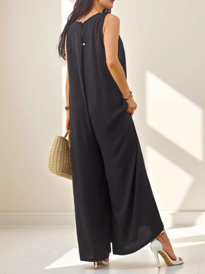 Eleonora Nero – czarny kombinezon z wiskozy na ramiączkach, szerokie nogawki