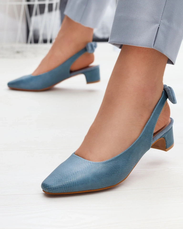 Женские голубые туфли на подкладке с тиснением и бантом Olikasa - Обувь