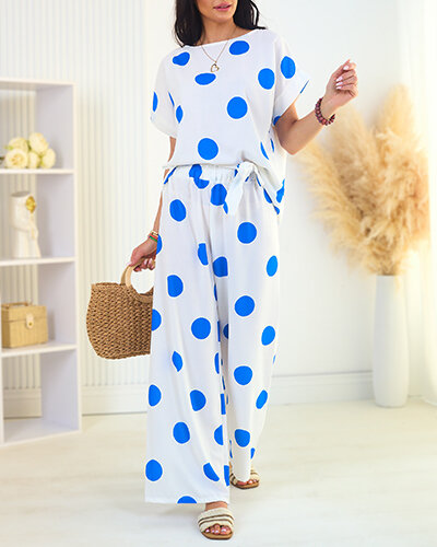 Royalfashion Кобальтовый белый женский комплект в горошек