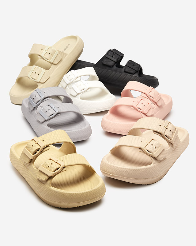 Chaki spalvos moteriškos šlepetės su užsegimais Eckos - Avalynė