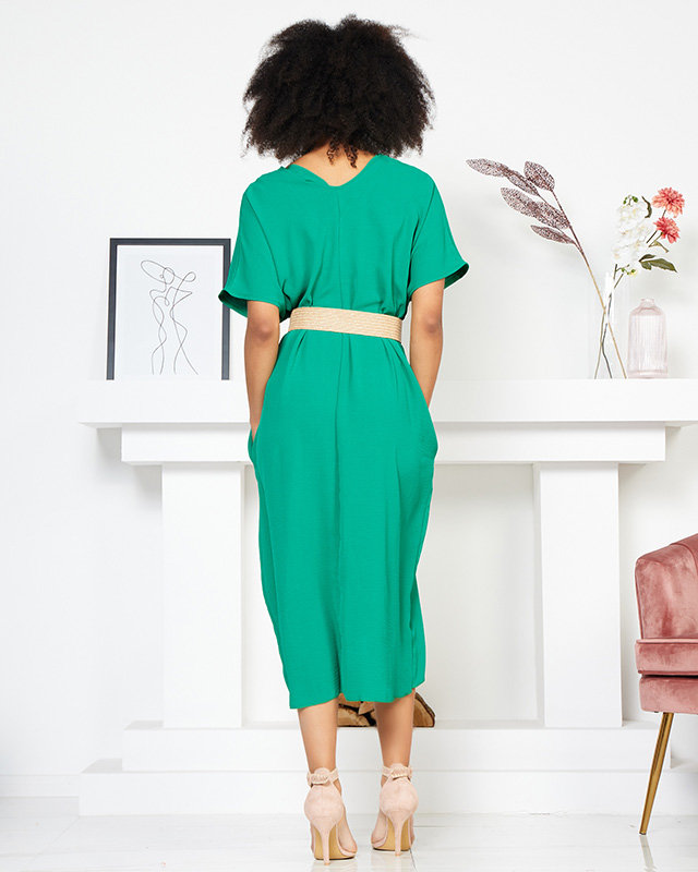 Tamsiai žalia moteriška oversize suknelė su diržu - Drabužiai