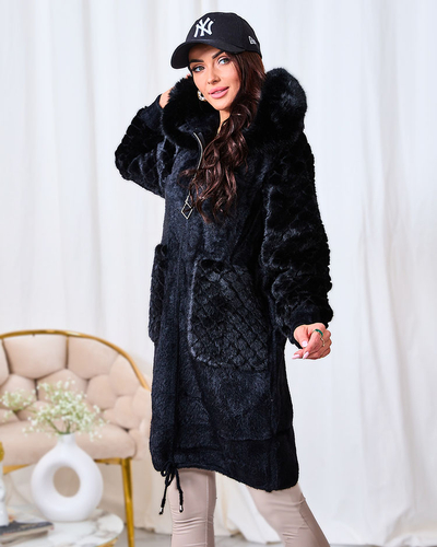Royalfashion Черное женское пальто с имитацией меха