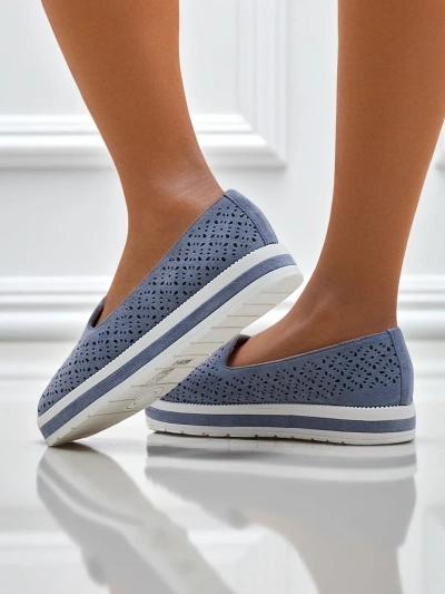 Женские мокасины Adonia из светло-голубой замши эко на плоской подошве