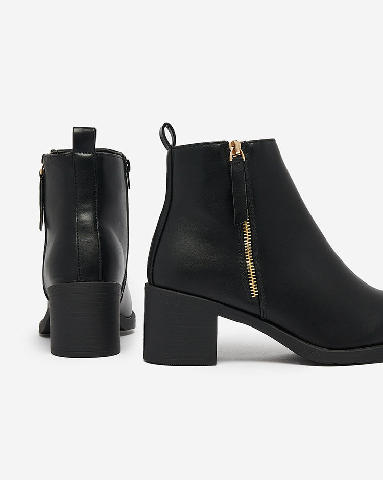 Royalfashion Черные женские сапоги на низкой шпильке из экокожи Rejerry