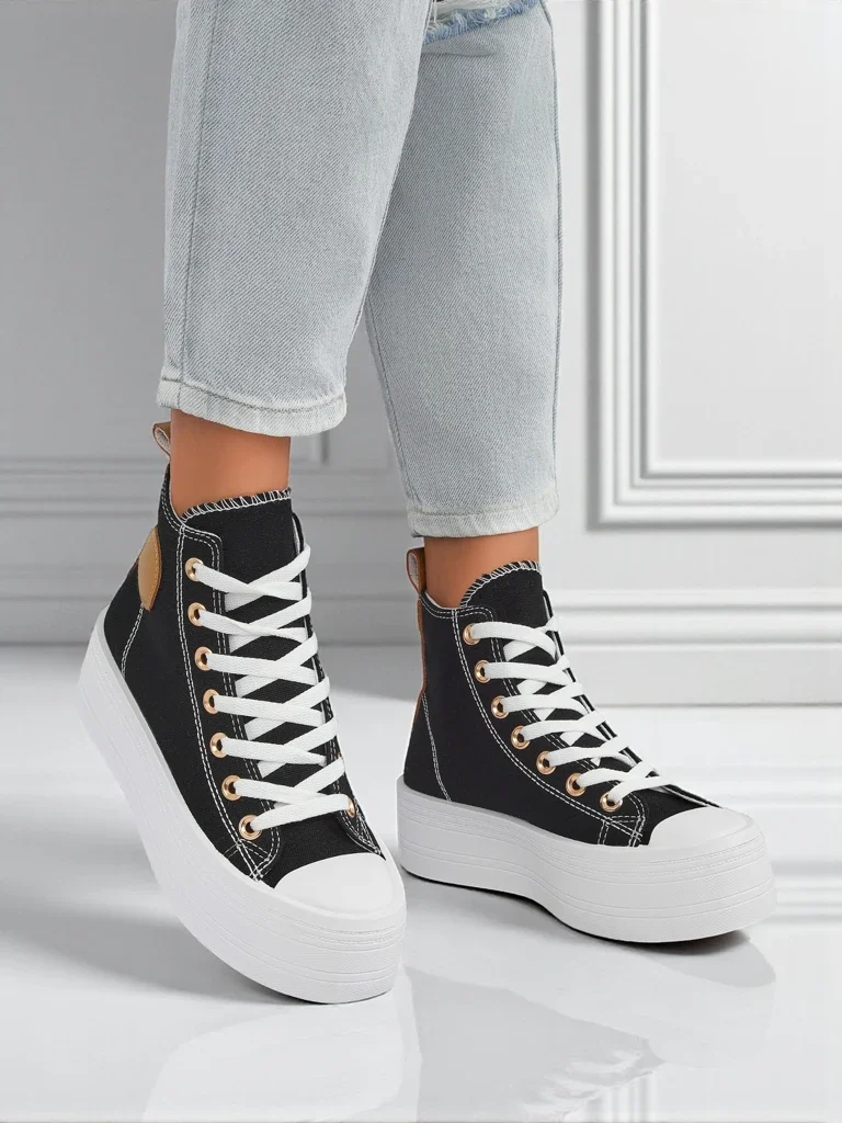 Женские кеды Callisto Nero на платформе, ткань, черные, лето/осень