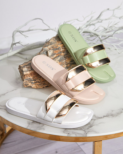 Baltos moteriškos šlepetės su dideliu aukso ornamentu Kedino - Avalynė