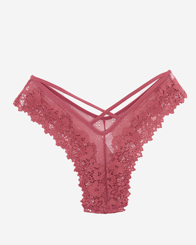 Moteriškos rožinės nėriniuotos braziliškos kelnaitės - Apatiniai