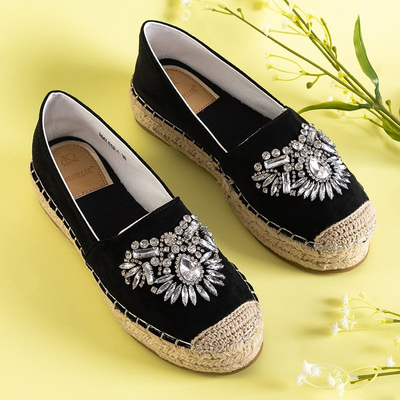 Juodos moteriškos espadrilės su „Lucima“ dekoracijomis - Avalynė